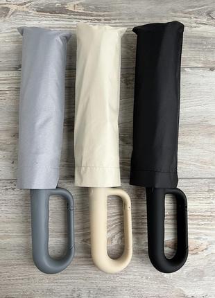 Зонт ручка-карабин, автомат, водоотталкивающий, черный, серый, мужской, женский.