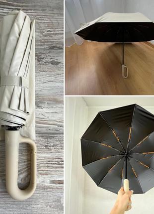 Зонт ручка-карабин, автомат, водоотталкивающий, черный, серый, мужской, женский.