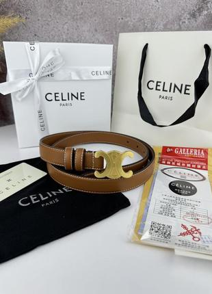 Ремень жіночий celine brown gold 97 x 2.5 cm