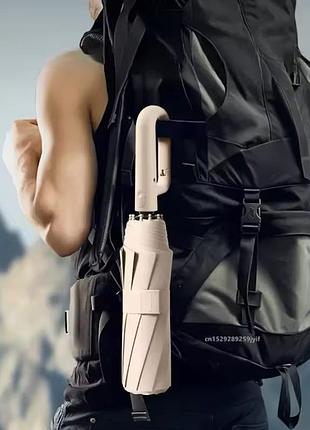 Зонт ручка-карабин, автомат, водоотталкивающий, черный, серый, мужской, женский.