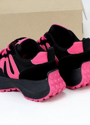 Гламурні літні кросівки, жіночі кроси, чорні з рожевим, фуксія, еко шкіра, замша...