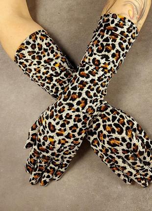 Леопардові довгі рукавички 42см до ліктя тонкі, сонцезахисні, тягнуться1 фото