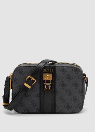 Шкіряна сумка кроссбоди в стилі guess сіро блакитна