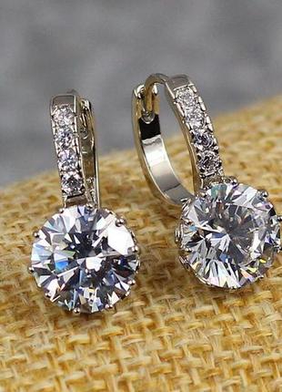 Серьги медсталь с большим белым камнем 2 см xuping jewelry серебристые