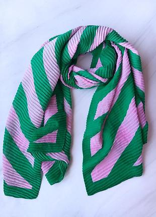 Шарф-палантин женский весна-осень плиссе opus 200х90 см розовый с зеленым