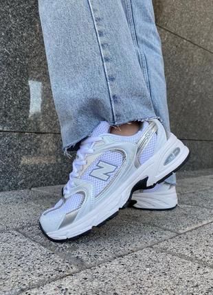 Женские кроссовки new balance 530 white silver New balанс белого с серебристым цветами