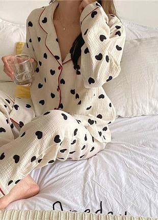 Пижама муслиновая в сердечко❤️❤️