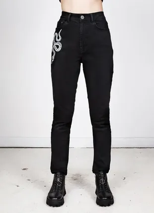 Disturbia eden jeans / готические черные джинсы на высокой посадке со змеей и грибами