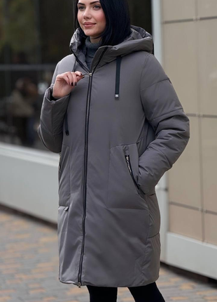 Куртка пуховик жіноча зимова сіра п963