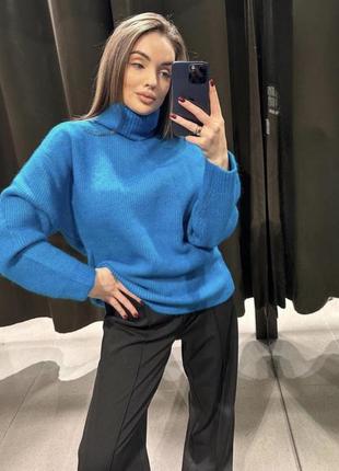 Свитер синий теплый удлиненный zara