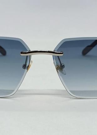 Очки в стиле cartier унисекс солнцезащитные безоправные сине серый градиент в серебристом металле2 фото