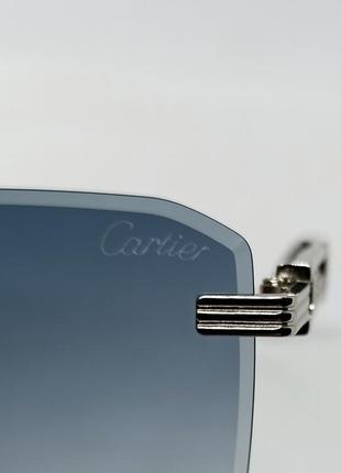 Очки в стиле cartier унисекс солнцезащитные безоправные сине серый градиент в серебристом металле9 фото
