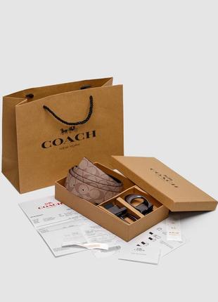 Жіночій шкіряний ремінь у стилі coach belt kit beige canvas/black fittings