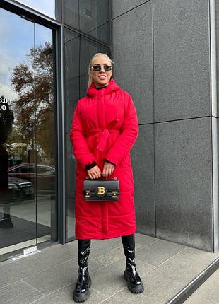 Теплий і легенький пальто-пуховик з поясом  різні кольори