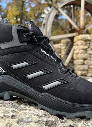 Зимние кожаные ботинки, кроссовки термо, adidas clima gore-tex black