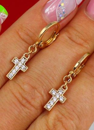 Сережки xuping jewelry хрестики 2,7 см золотисті