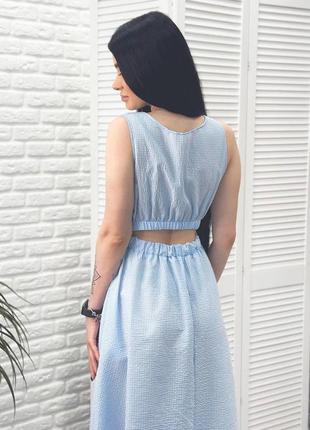 Довга літня сукня з вирізом на спині з спідницею а-силуету з кишенями8 фото