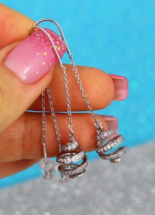 Серьги продевки xuping jewelry с шариком спиралькой 5 см серебристые