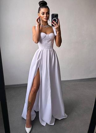 Біла сукня бʼюстьє, біла сукня максі, біла довга сукня на розпис