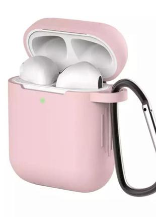 Силиконовый чехол для наушников apple airpods light pink с карабином