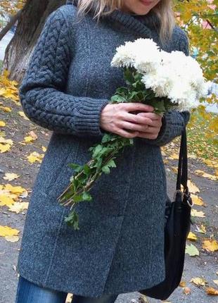 Женское пальто серое вязаное s