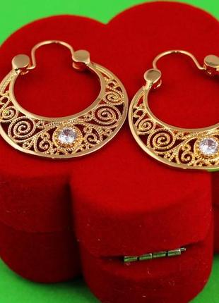 Сережки коромисла медичне золото xuping jewelry ажурна підкова 3.3 см золотисті