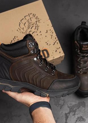 Мужские зимние кожаные ботинки wj trekking step chocolate