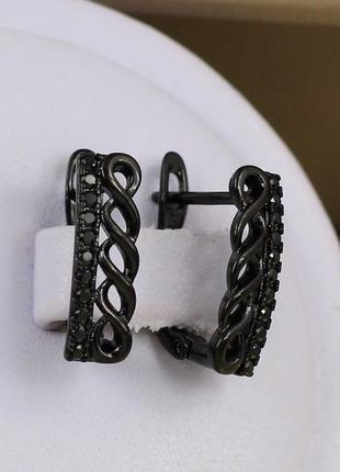 Серьги медзолото xuping jewelry плетенка с дорожкой из камешков черное покрытие блэк ган 1.6 см