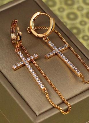 Сережки підвіски xuping jewelry хрестики з ланцюжком 6 см золотисті