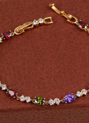 Браслет xuping jewelry волна с темными цветными камнями 19 см 4 мм золотистый