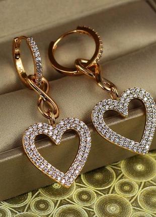 Сережки підвіски xuping jewelry велике серце 4,5 см золотисті