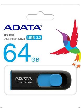 Flash a-data usb 3.2 uv 128 64gb black/blue4 фото