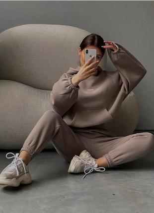 Самые стильные и удобные костюмы на флисе толстовка oversize + джоггеры vol-5021