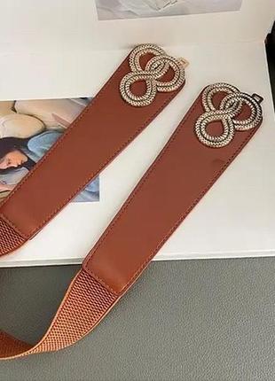 Ремень пасок женский широкий на резинке эко-кожаный массивный ремень-корсет с золотой...