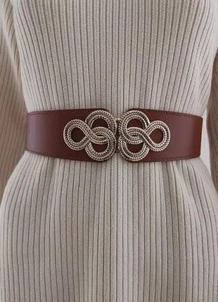 Ремень пасок женский широкий на резинке эко-кожаный массивный ремень-корсет с золотой...