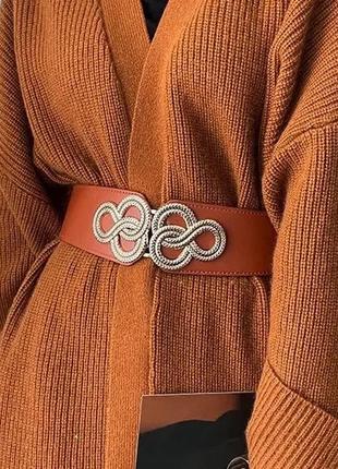 Ремень пасок женский широкий на резинке эко-кожаный массивный ремень-корсет с золотой...