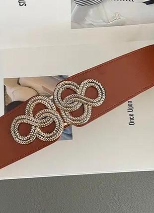 Ремень пасок женский широкий на резинке эко-кожаный массивный ремень-корсет с золотой...