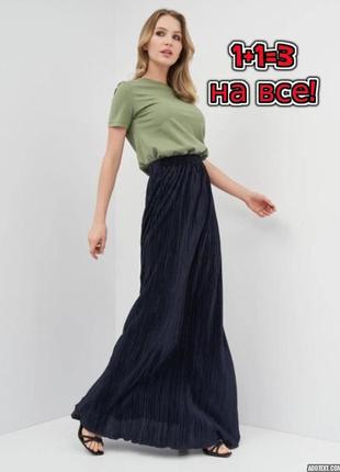 🌿1+1=3 шикарная темно-синяя длинная юбка плиссе на резинке per una, размер 48 - 50