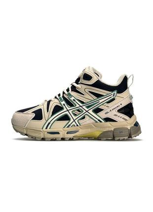 Женские зимние кроссовки на меху asics gel-kahana 8 beige green fur | ассикс гель кахана бежевые с зеленым