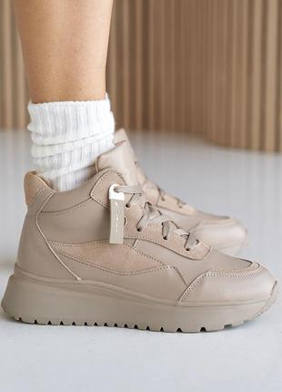 Жіночі кросівки шкіряні зимові бежеві розмір 39 fv_002830