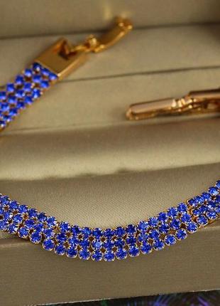 Браслет 18,5см 8мм xuping jewelry три доріжки із синіх каменів медичне золото