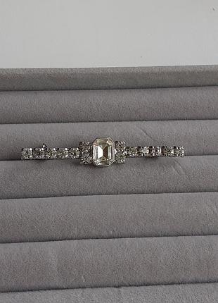 Винтажная брошь планка с кристаллами