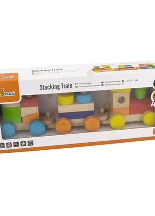 Дерев'яний поїзд viga toys кольорові кубики (51610)