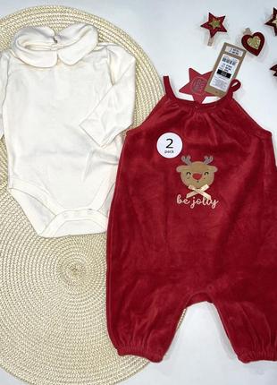 Вишуканий теплий велюровий комплект від сoll club: комбінезон + боді розмір: 62 см.