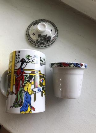 Чашка для заварювання чаю з фільтром кераміка у китайському стилі3 фото