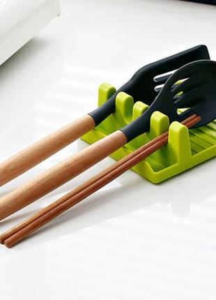 Кухонная подставка для ложек, лопаток, крышки, во время готовки (зеленый)