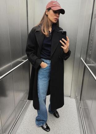 Мягкое черное оверсайз пальто zara new4 фото