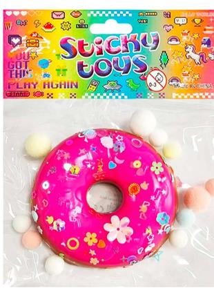 Іграшка-антистрес таба сквіші пончик шокадний з малиновою помадкою 8 см squeeze toys