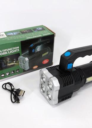 Ліхтар світлодіодний ручний переносний bl-x510-4led+cob, світлодіодний ручний акумуляторний портативний1 фото