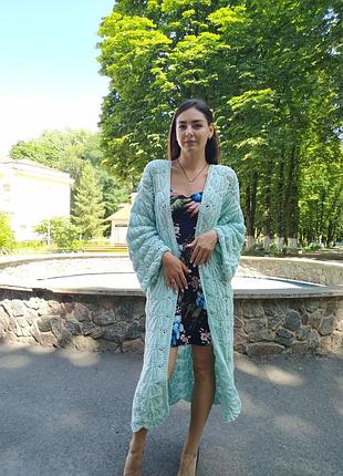 Женский летний длинный кардиган легкий из хлопка ракушка ажурный ручна робота